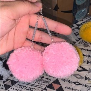 pink pom pom earrings